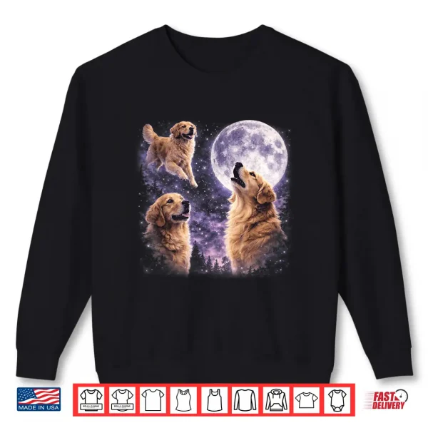 Sweatshirt Vintage Three Golden Retriever Howling to The Moon Dog Art Shirt