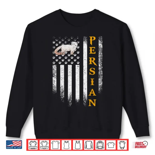 Sweatshirt Vintage USA American Flag Persian Cat Funny Kitties Lover Shirt