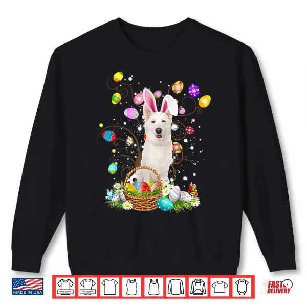 Sweatshirt WHITE German Shepherd Dog Easter Egg Hunting Basket Easter Shirt