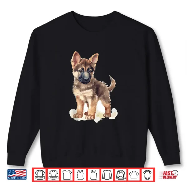 Sweatshirt Watercolor German Shepherd Puppy Professional Minimalist Modern Graphic Shirt