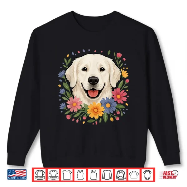 Sweatshirt White English Cream Golden Retriever Colorful Spring Flowers Shirt