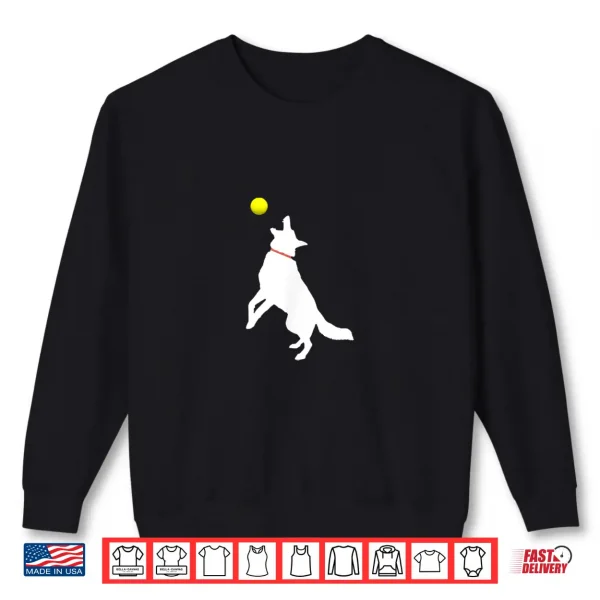 Sweatshirt White German Shepherd Dog GSD Catching Yellow Tennis Ball Shirt