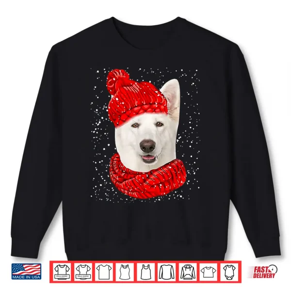 Sweatshirt White German Shepherd Dog Scarf Christmas Sweater Xmas Pet Shirt