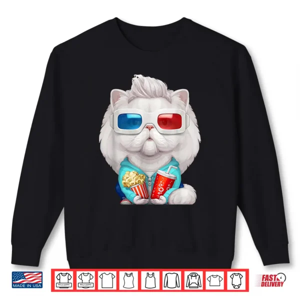 Sweatshirt White Persian Cat Wearing 3D Glasses Shirt