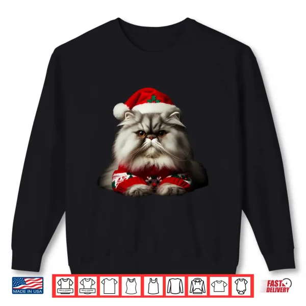 Sweatshirt White Persian Cat With Santa Hat Christmas Xmas Owner Lover Shirt