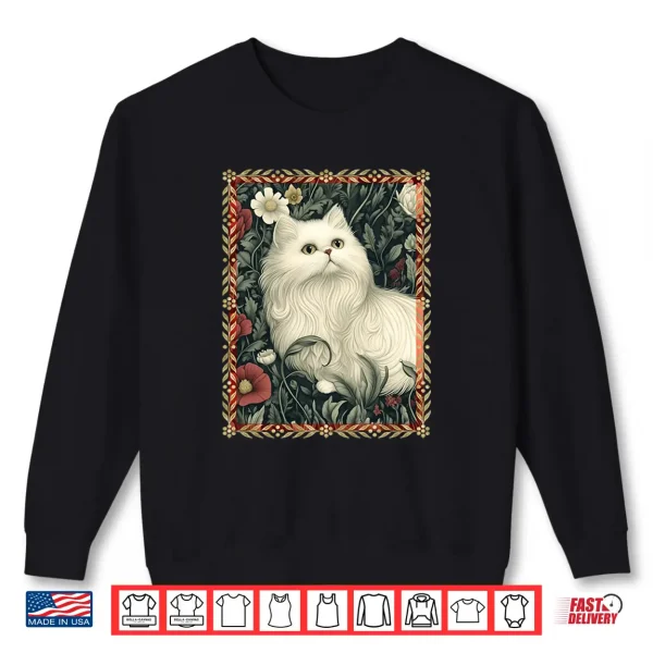 Sweatshirt White Persian Cat in a Garden Elegant Vintage Shirt