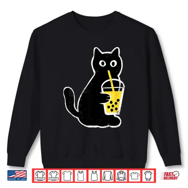 Sweatshirt Womens Cat Boba Funny Anime Japanese Bubble Tea Lover Shirt