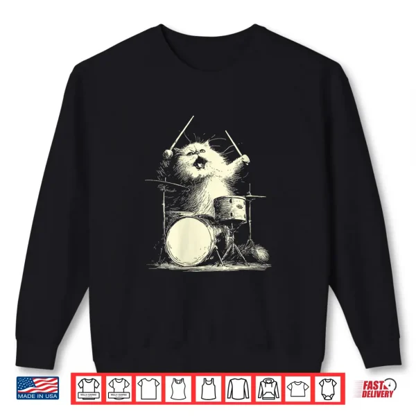 Sweatshirt Womens Cute Persian Cat Playing Drums Funny Music Animal Drummer Shirt