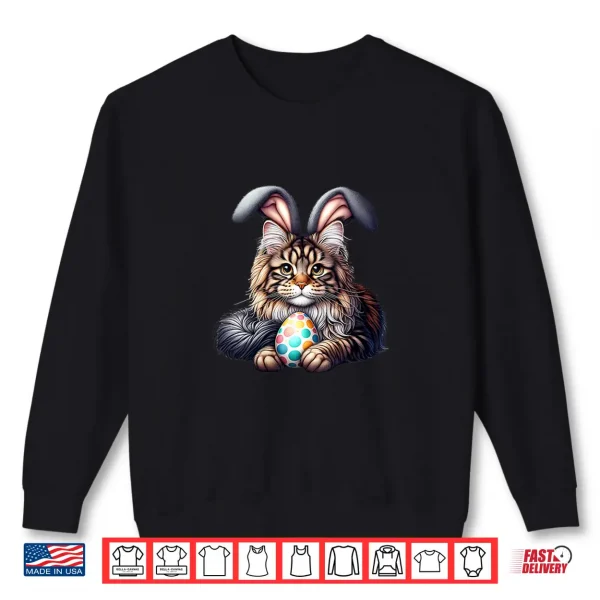 Sweatshirt Womens Funny Easter Cute Maine Coon Cats Pets Bunny Rabbits Easter Shirt