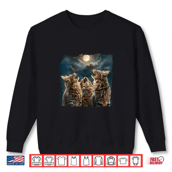 Sweatshirt Womens Maine Coon Howl At Moon Cat Lover Shirt