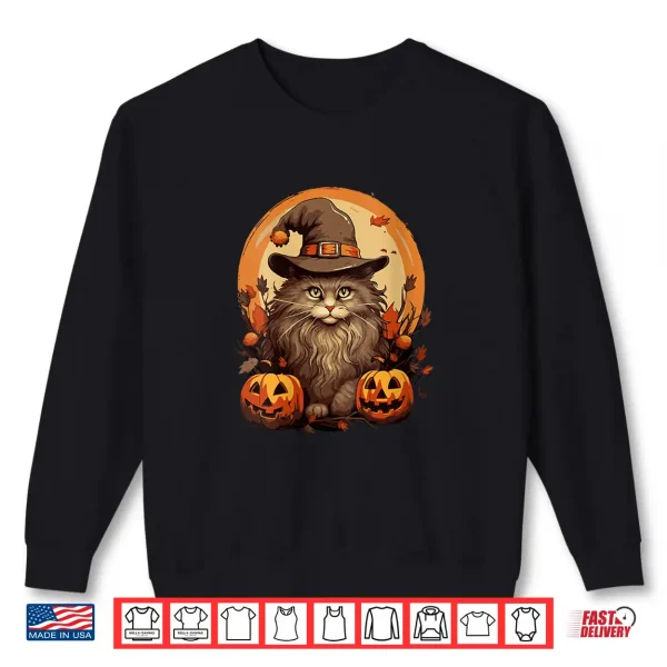 Sweatshirt Womens Maine Coon Long Hair Cat Halloween Costume Magic Wizard Shirt