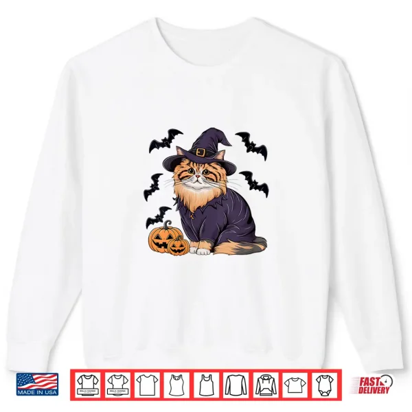 Sweatshirt Womens Pumpkin Bat Witch Costume Persian Cat Halloween Shirt