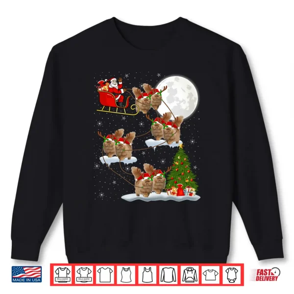 Sweatshirt Xmas Lighting Tree Santa Riding Persian Cat Christmas Shirt