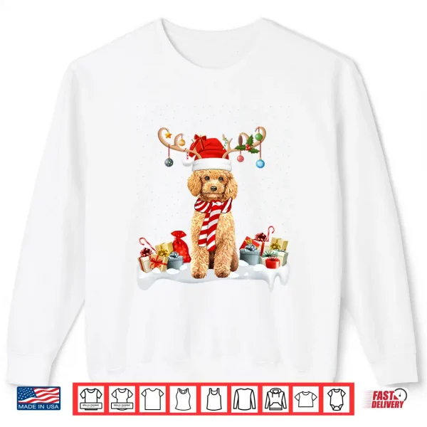 Sweatshirt Xmas Lights Reindeer Santa Hat Toy Poodle Dog Christmas Shirt