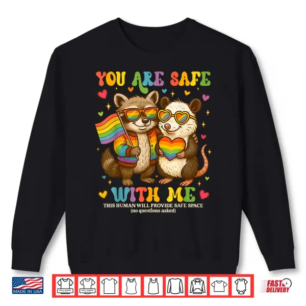 Sweatshirt You Are Safe With Me Raccoon Pride Month LGBTQ Women Men Shirt