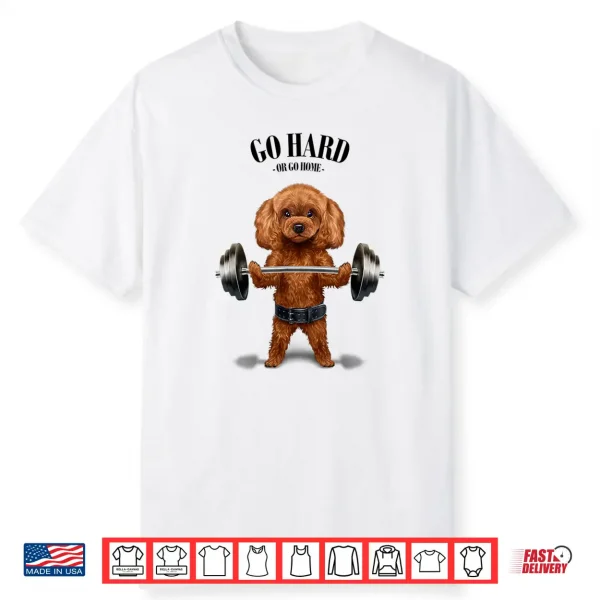 Tan Poodle Dog Weightlifting In Fitness Gym Shirt