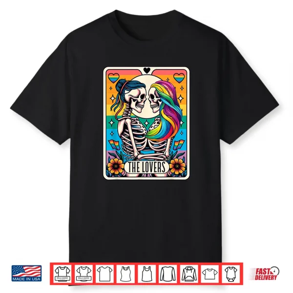 Tarot Card The Lovers Rainbow Kissing Lesbian Skeletons Shirt