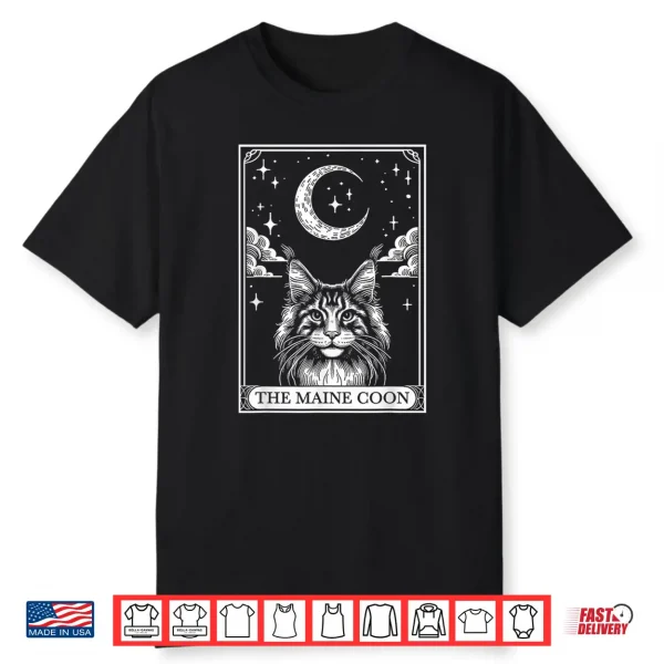 Tarot Card Vintage Crescent Moon Mainecoon Cat Mom Cat Lover Shirt