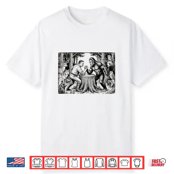 Theodore Roosevelt Teddy And Bigfoot Arm Wrestling Funny Shirt