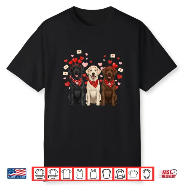 Three Labrador Retriever Valentines Dog Lover Heart Shirt
