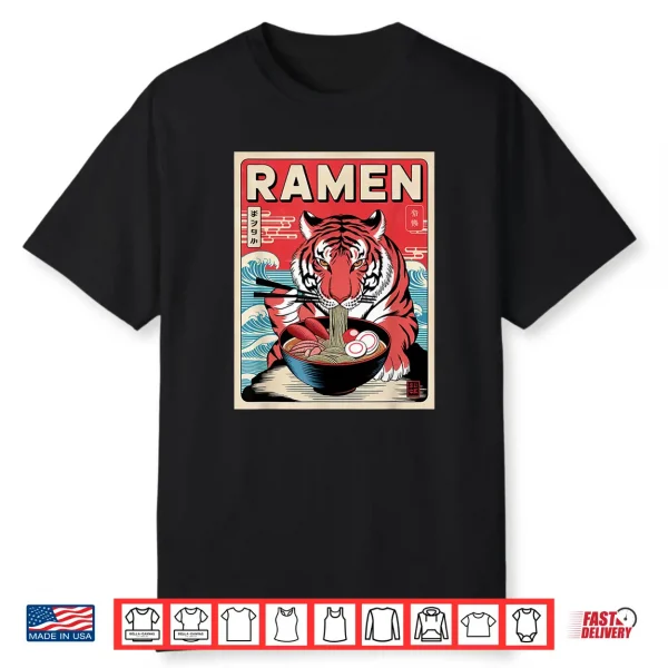 Tiger Ramen Japanese Noodles Kawaii Anime Tiger Shirt