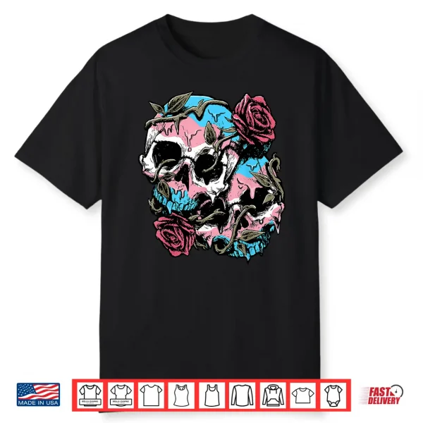 Transgender Pride Trans Flag Skull Roses Subtle Lgbtq Shirt