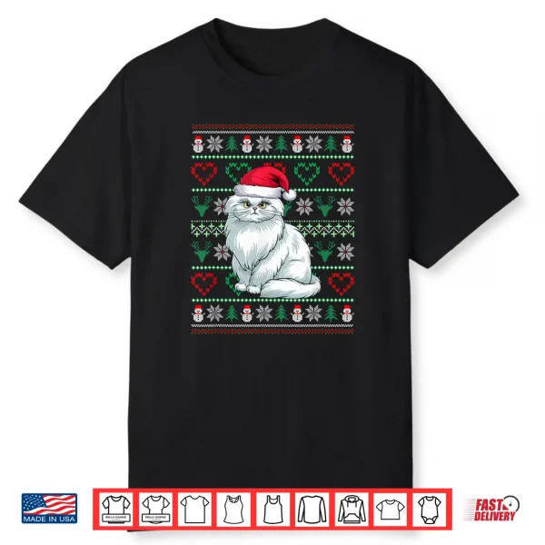 Ugly Christmas Persian Cat Wearing Santa Hat Xmas Pajama Shirt