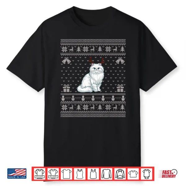 Ugly Xmas Sweater Style Persian Cat Reindeer Christmas Shirt