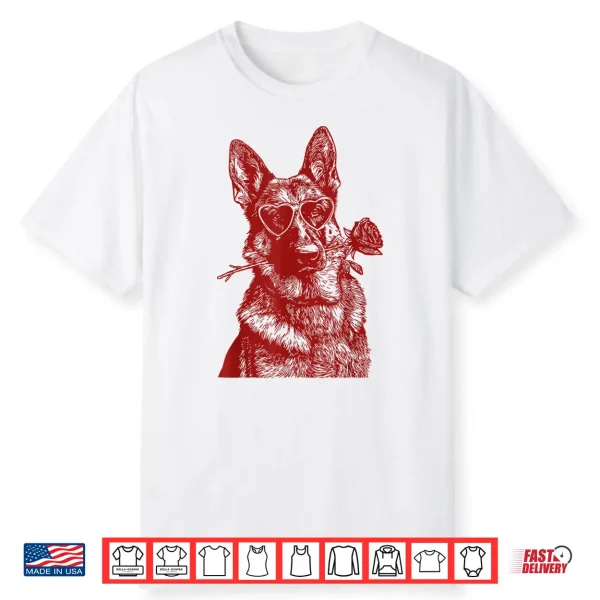 Valentine German Shepherd With Heart Sunglasses Romantic Dog Shirt