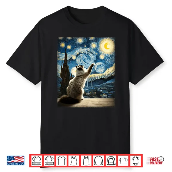 Van Gogh Starry Night Moon Artistic Pet Lover Ragdoll Cat Shirt