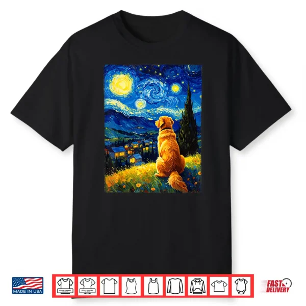 Van Gogh Starry Night Painting Golden Retriever Dog Shirt