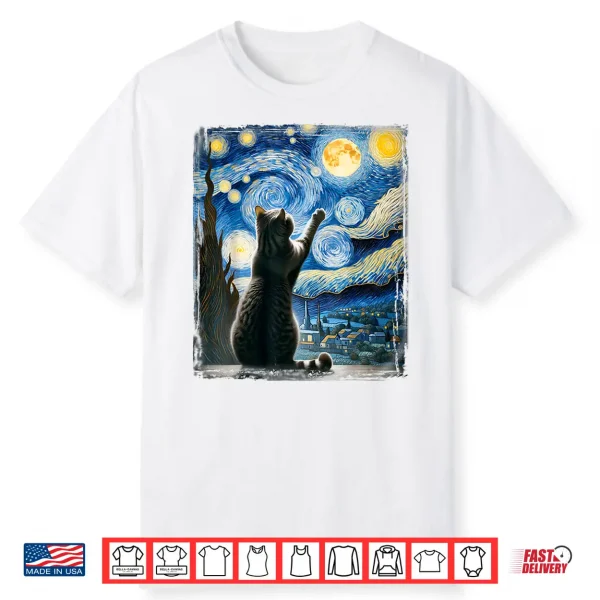 Van Gogh Starry Night Style Artistic British Shorthair Cat Shirt