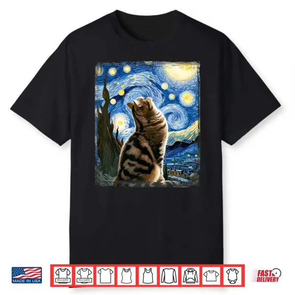 Van Gogh Starry Night Style Artistic Exotic Shorthair Cat Shirt