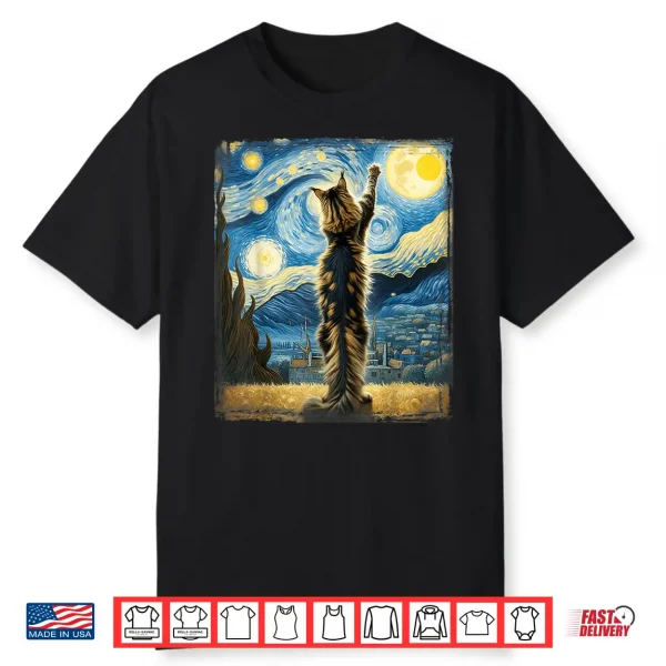 Van Gogh Starry Night Style Artistic Maine Coon Cat Shirt