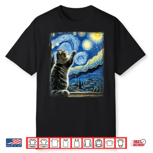 Van Gogh Starry Night Style Artistic Persian Cat Shirt
