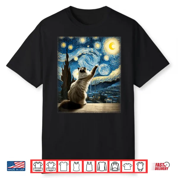 Van Gogh Starry Night Style Artistic Ragdoll Cat Shirt