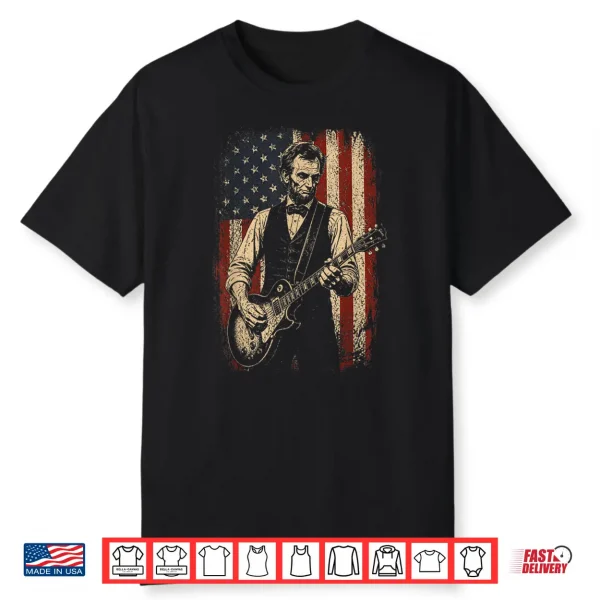 Vintage Abraham Lincoln Abe Lincoln Playing Guitar Usa Flag Shirt