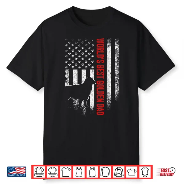 Vintage American Flag World’S Best Golden Retriever Dad Gift Shirt