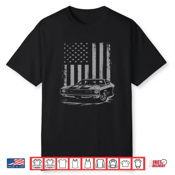 Vintage American Usa Flag Muscle Car Enthusiast Fan Men Guy Shirt