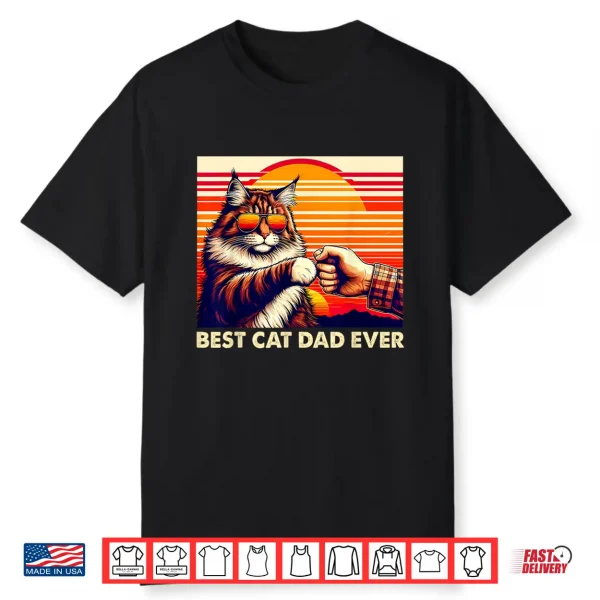Vintage Best Cat Dad Ever Maine Coon Cat Lover Fathers Day Shirt