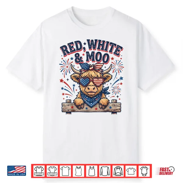 Vintage Cute Red White And Moo Funny 4Th Of July Shirt