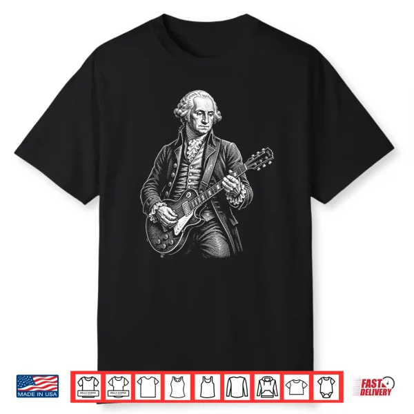 Vintage George Washington Playing Guitar President Usa Men Shirt
