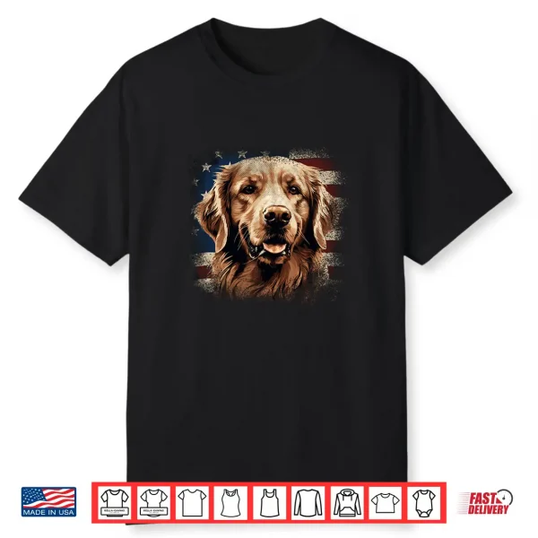 Vintage Golden Retriever Dog Patriotic American Flag Shirt