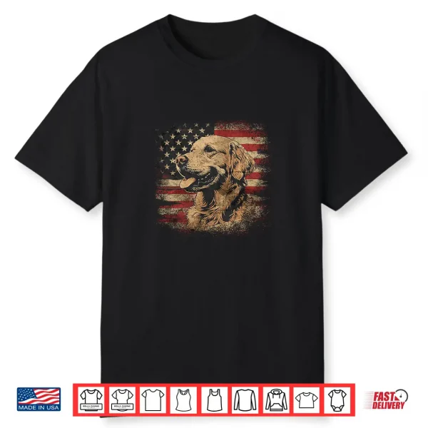 Vintage Golden Retriever Patriotic Distressed American Flag Shirt