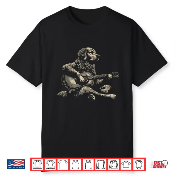 Vintage Golden Retriever Playing Acoustic Guitar Music Lover Shirt