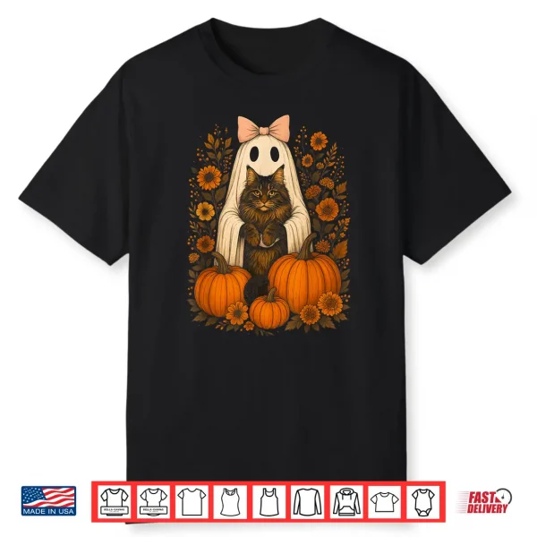 Vintage Halloween Ghost Holding Maine Coon Cat Shirt