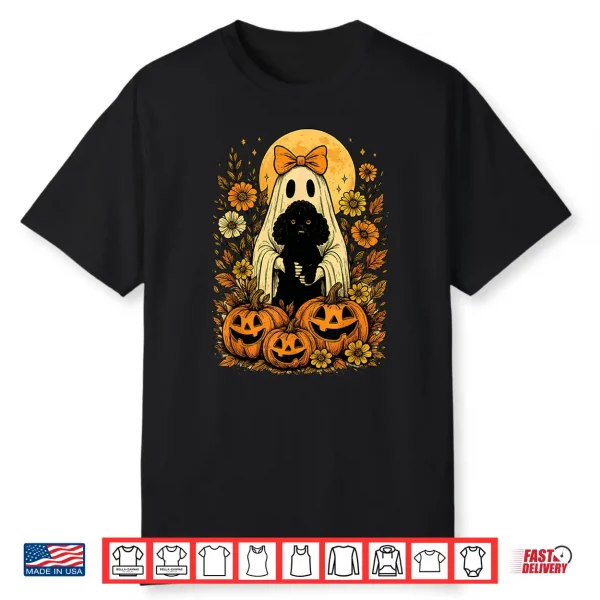Vintage Halloween Ghost Holding Poodle Dog Shirt