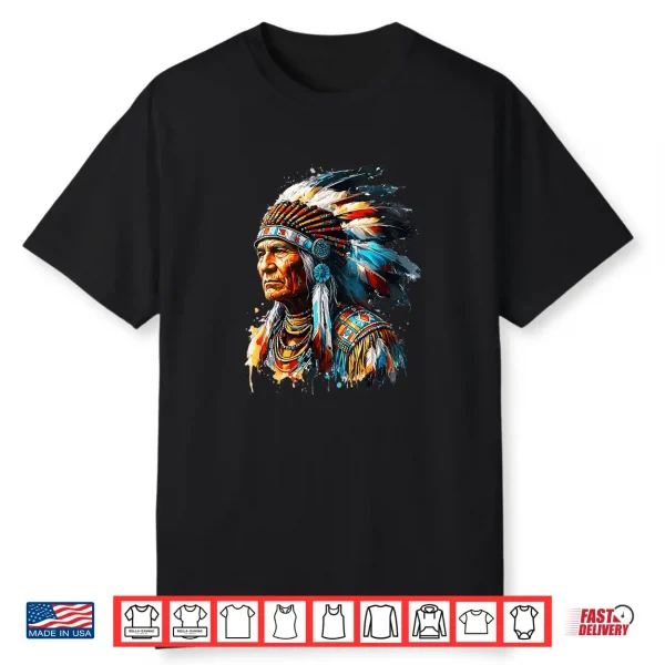 Vintage Indian Chief Native American Pride Feather Headdress Shirt