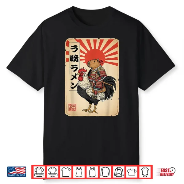 Vintage Japanese Samurai Capybara Rooster Chicken Anime Shirt