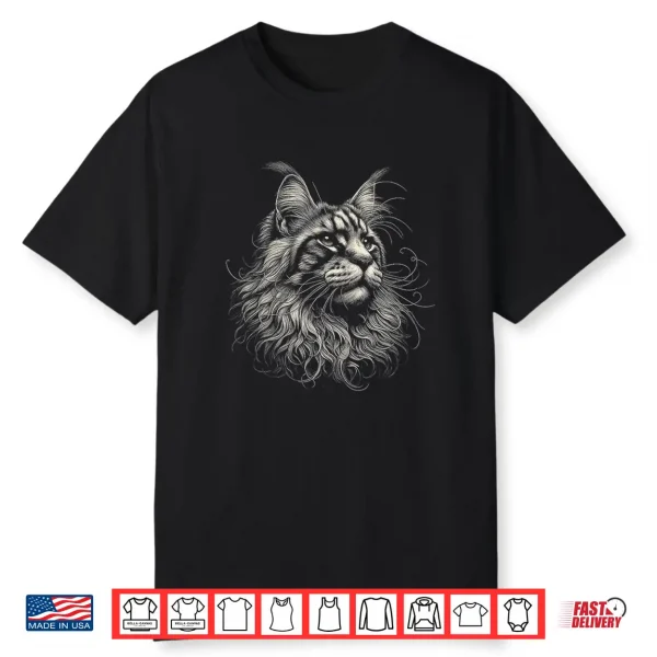 Vintage Maine Coon Cat Face Graphic Art Professional Graphic Shirt
